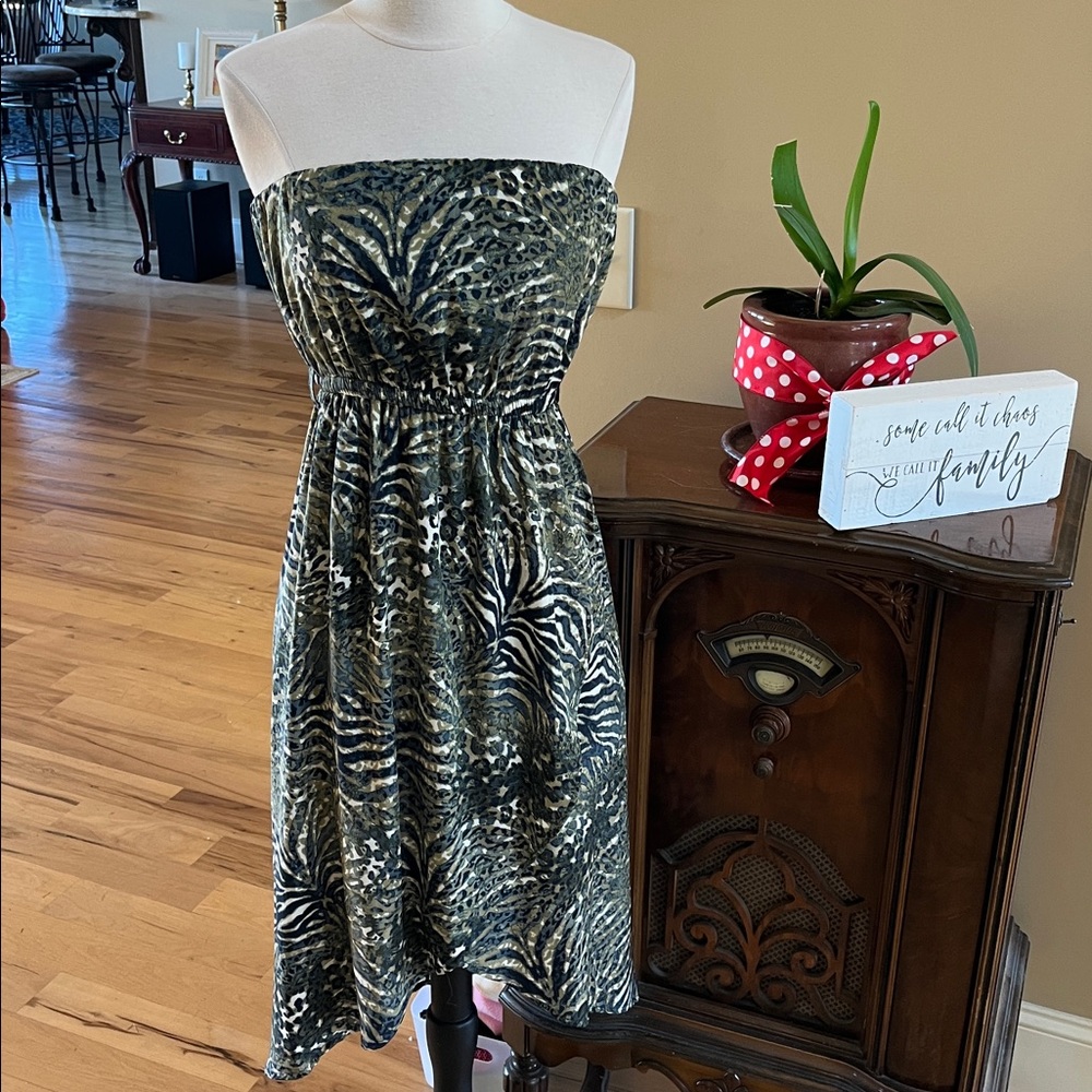 Ya Los Angeles Wrap Jungle Dress Strapless Off Shoulder Womens M Silky